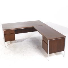 Leopold Mid Century Walnut and Chrome Corner Executive Desk - 3836543