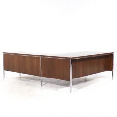 Leopold Mid Century Walnut and Chrome Corner Executive Desk - 3836545