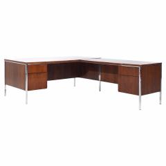 Leopold Mid Century Walnut and Chrome Corner Executive Desk - 3836546