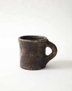 Les 2 Potiers Michelle et Jacques Serre Glazed Ceramic Cup with Geometric Leaf Abstraction France c 1965 - 4425611