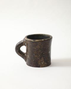 Les 2 Potiers Michelle et Jacques Serre Glazed Ceramic Cup with Geometric Leaf Abstraction France c 1965 - 4425617