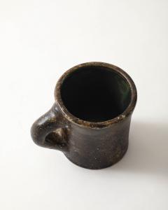 Les 2 Potiers Michelle et Jacques Serre Glazed Ceramic Cup with Geometric Leaf Abstraction France c 1965 - 4425619