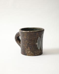 Les 2 Potiers Michelle et Jacques Serre Glazed Ceramic Cup with Geometric Leaf Abstraction France c 1965 - 4425620