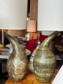 Les 2 Potiers Michelle et Jacques Serre Pair of ceramic lamp by Les 2 Potiers France 1960s - 4313093
