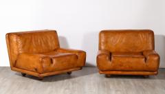 Lev Lev Pair of Italian 1970s Leather Lounge Chairs - 3927713