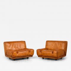 Lev Lev Pair of Italian 1970s Leather Lounge Chairs - 3930719