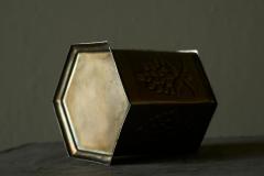 Lidded Box with Grape Decoration in Patinated Silver Plated Brass 19th Century - 4582221