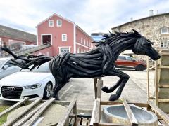 Lifesize Driftwood Black Horse Sculpture Handcrafted by Artist IDN 2024 - 3576520
