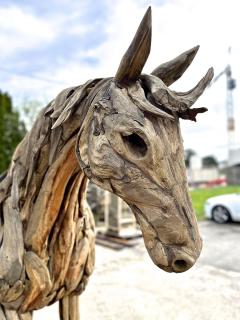 Lifesize Horse Scultpure Driftwood With Metal Frame IDN 2024 - 3608401
