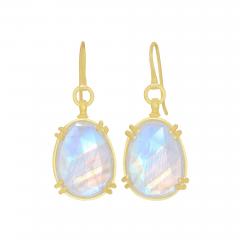 Lilly Fitzgerald Lilly Fitzgerald Collectors Rainbow Moonstone 22k Yellow Gold Handmade Earrings - 4748603