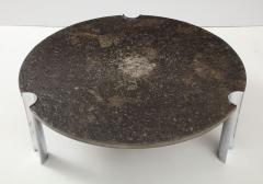 Limestome Chromed Steel Mid Century Coffee Table with Fossils Brazil c 1970 - 4100418