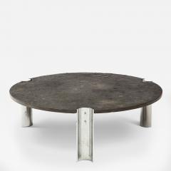 Limestome Chromed Steel Mid Century Coffee Table with Fossils Brazil c 1970 - 4102038