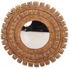 Line Vautrin A Hand Painted Glass and Gilted Convex Mirror in the manner of Line Vautrin - 4735479