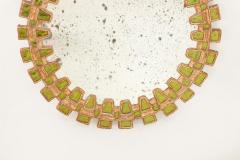 Line Vautrin A Lime Green Glass Convex Mirror in the manner of Line Vautrin Contemporary  - 3745338