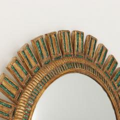 Line Vautrin Large green glass convex sunburst mirror in manner of Vautrin Contemporary  - 3767855