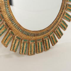 Line Vautrin Large green glass convex sunburst mirror in manner of Vautrin Contemporary  - 3767856