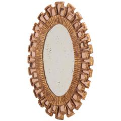 Line Vautrin Small Oval Gilt Resin and Pink Glass Mirror in the Manner of Line Vautrin - 4727325