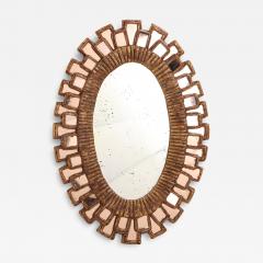 Line Vautrin Small Oval Gilt Resin and Pink Glass Mirror in the Manner of Line Vautrin - 4730238