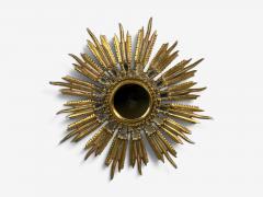 Line Vautrin Style Sunburst Mirror Clayed Gilt Mirror France 1960s - 4730167