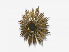 Line Vautrin Style Sunburst Mirror Clayed Gilt Mirror France 1960s - 4730168