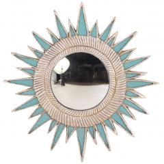 Line Vautrin Turquoise Resin and Silver Leaf Convex Mirror in the Manner of Line Vautrin - 4735444