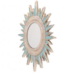 Line Vautrin Turquoise Resin and Silver Leaf Convex Mirror in the Manner of Line Vautrin - 4735446