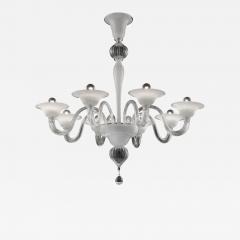 Linear Transparent and White With Silver Leaf Murano Glass Chandelier - 4579202