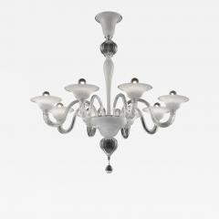 Linear Transparent and White With Silver Leaf Murano Glass Chandelier - 4592723