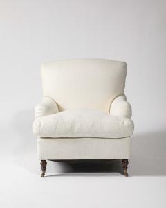 Linen Walnut and Brass Scroll Arm Lounge Chair by Jonas United States c 1990 - 4230812