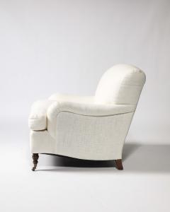 Linen Walnut and Brass Scroll Arm Lounge Chair by Jonas United States c 1990 - 4230815
