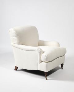 Linen Walnut and Brass Scroll Arm Lounge Chair by Jonas United States c 1990 - 4230820