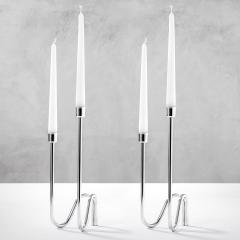 Lino Sabattini Lino Sabattini Pair of Candle Holders in Silvered Metal 2 Holders - 2473146