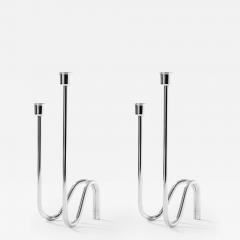 Lino Sabattini Lino Sabattini Pair of Candle Holders in Silvered Metal 2 Holders - 2475079
