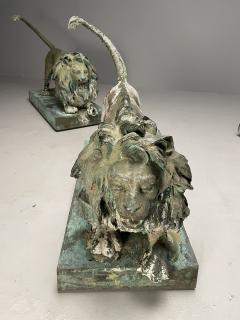 Lion Fountains Lifesize Outdoor Statues Patinated Bronze England 1860s - 3418219