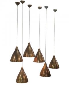 Lisa Johansson Pape A Set of Six Lisa Johansson Pap Perforated Brass Ceiling Lamps Orno 1950s - 3972736