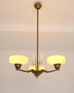 Lisa Johansson Pape Lisa Johansson Pape Brass Glass and Flowers Ceiling Lamp Orno 1940s - 4581515