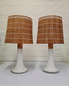 Lisa Johansson Pape Lisa Johansson Pape Pair of Table Lamps Opal Glass Copper Rattan Orno 1960s - 3944915