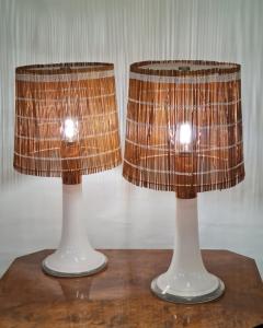 Lisa Johansson Pape Lisa Johansson Pape Pair of Table Lamps Opal Glass Copper Rattan Orno 1960s - 3944917