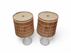 Lisa Johansson Pape Lisa Johansson Pape Pair of Table Lamps Opal Glass Copper Rattan Orno 1960s - 3944919