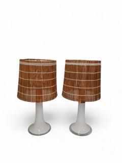 Lisa Johansson Pape Lisa Johansson Pape Pair of Table Lamps Opal Glass Copper Rattan Orno 1960s - 3944920