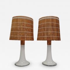 Lisa Johansson Pape Lisa Johansson Pape Pair of Table Lamps Opal Glass Copper Rattan Orno 1960s - 3946080