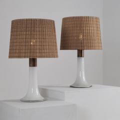 Lisa Johansson Pape Lisa Johansson Pape Pair of Table Lamps Opal Glass Copper Rattan Orno 1960s - 4600276