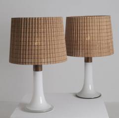 Lisa Johansson Pape Lisa Johansson Pape Pair of Table Lamps Opal Glass Copper Rattan Orno 1960s - 4600278