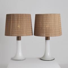 Lisa Johansson Pape Lisa Johansson Pape Pair of Table Lamps Opal Glass Copper Rattan Orno 1960s - 4600284