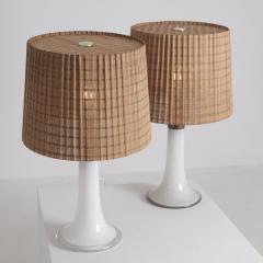 Lisa Johansson Pape Lisa Johansson Pape Pair of Table Lamps Opal Glass Copper Rattan Orno 1960s - 4600286