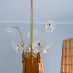 Lisa Johansson Pape Lisa Johansson Pape Pendant in Brass Birch Rattan Glass Flowers Orno 1950s - 4308030