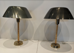 Lisa Johansson Pape Lisa Johansson Pape for Orno Pair of Vintage Table Lamps in Brass and Leather - 2674367