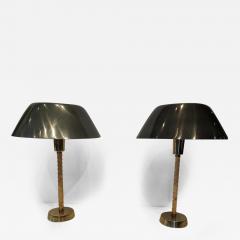 Lisa Johansson Pape Lisa Johansson Pape for Orno Pair of Vintage Table Lamps in Brass and Leather - 2678284