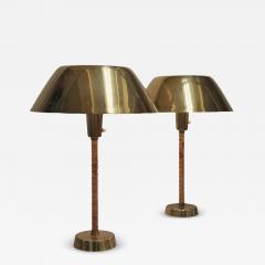 Lisa Johansson Pape Pair Of Lisa Johansson Pape Ihanne Table Lamps in Brass Leather Orno 1950s - 4450919