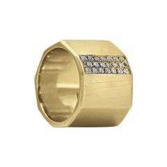 Lisa Ziff White Diamond Heavy Gold Handmade Facet Bolt Band Ring Lisa Ziff - 4714274